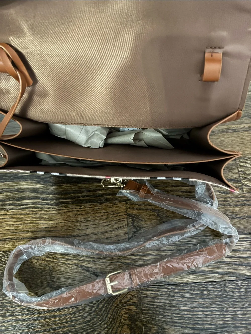 Plaid Crossbody Bag with Brown Leather Flap